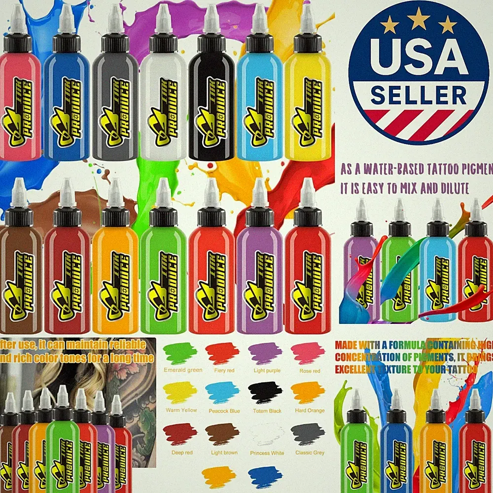 14-Color Professional Tattoo Ink Set - 30ml Bottles for Artists and Beginners