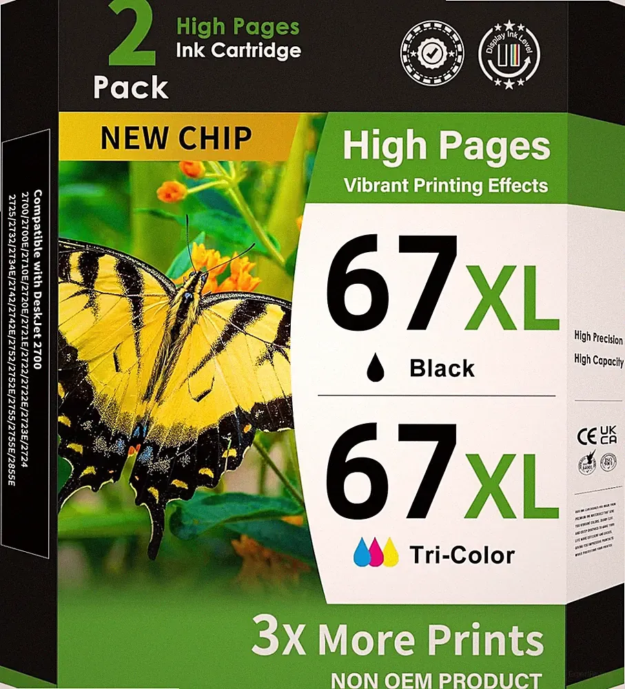 67 Ink Cartridges Black/Color Combo Pack Replacement for HP Ink 67 HP 67XL Ink W