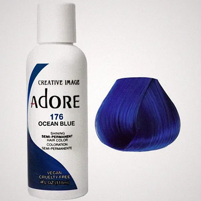 Adore Semi Permanent Hair Ocean Blue Dye Color 118mL Vibrant Vivid Long Lasting