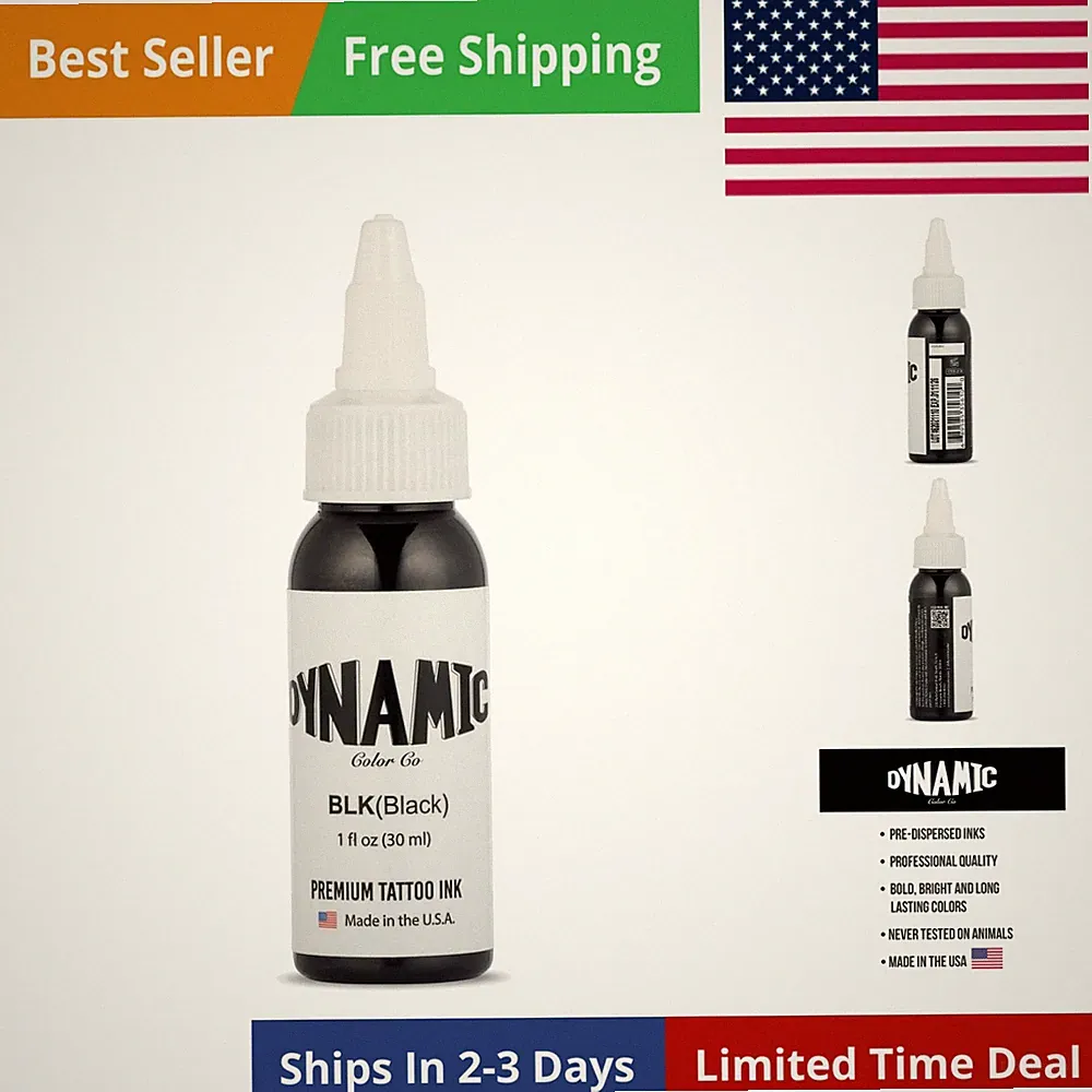 Black Tattoo Ink, Long Lasting Vivid Color, Sterilized, , Since 1990 1 oz B...