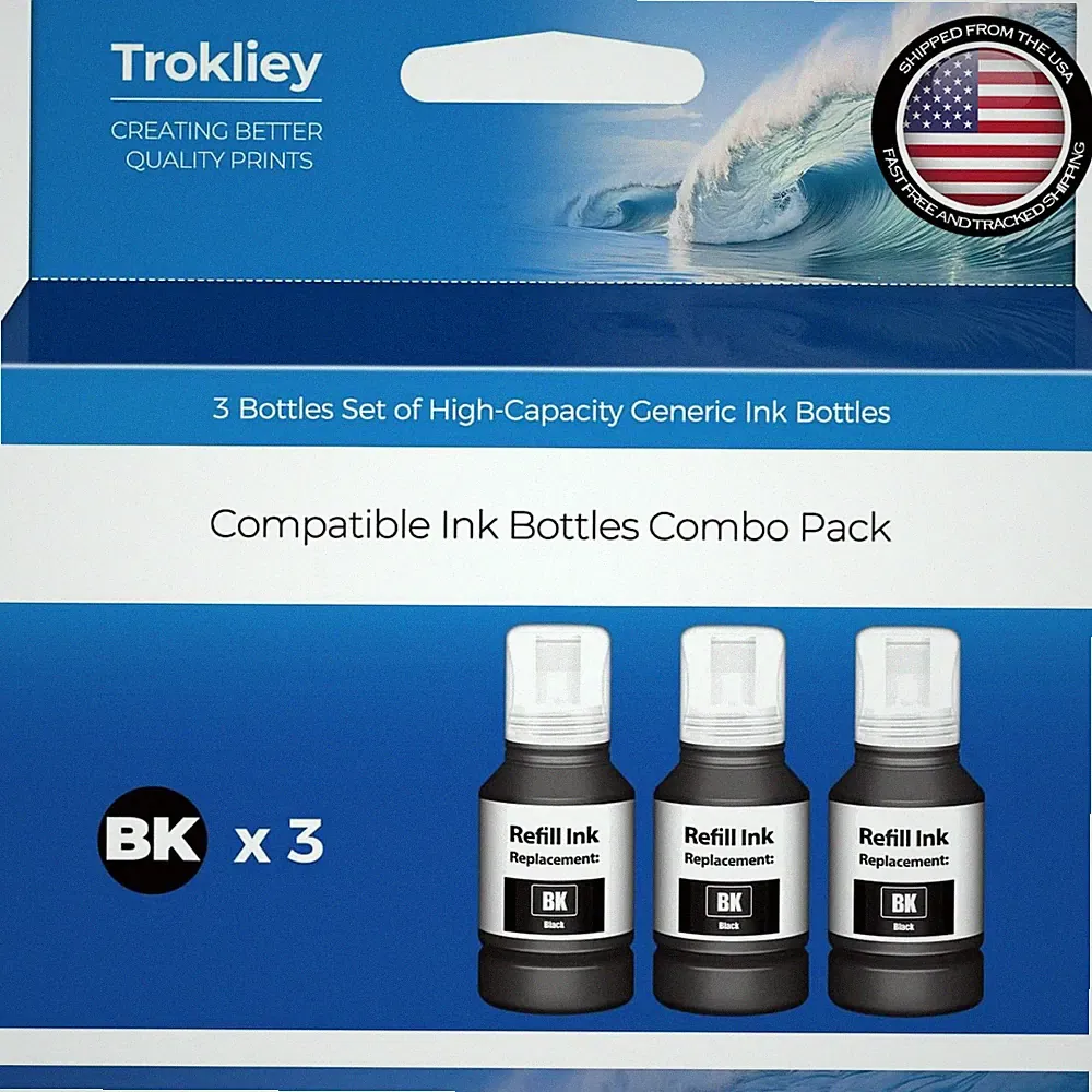 Professional Quality Black Ink Refill Bottles for Multiple ET Models - 3 Bottles