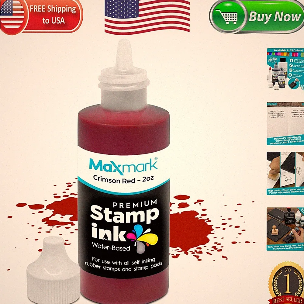 Water-Based 2 oz Crimson Red Ink for All Your Self-Inking Stamping Needs
