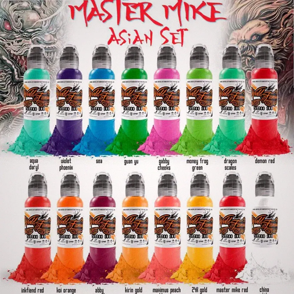 World Famous Tattoo Ink 16 Bottle Master Mike Asian Tattoo Set